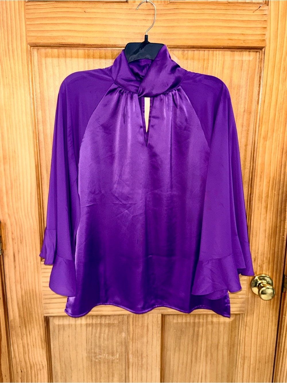 IMAN Purple Satin Keyhole Tie-Neck Blouse - Picture 3 of 11